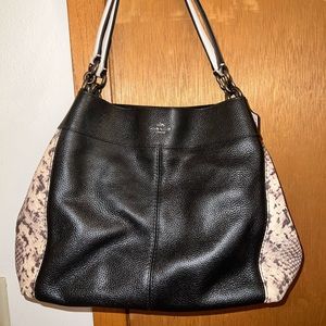 Coach purse - black leather with snake print